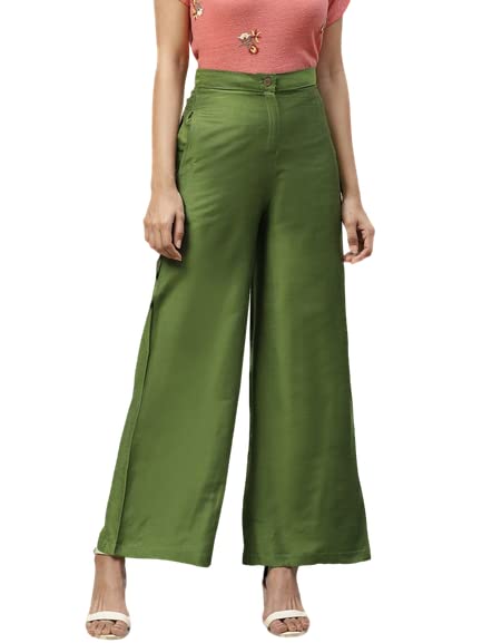 Women Olive Green Smart Flared Easy Wash Trousers
