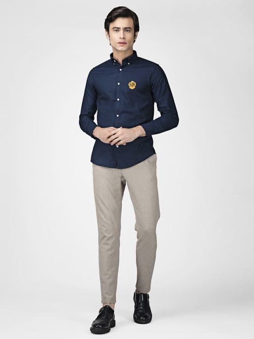 Solid Navy Blue Oxford Slim Fit Shirt