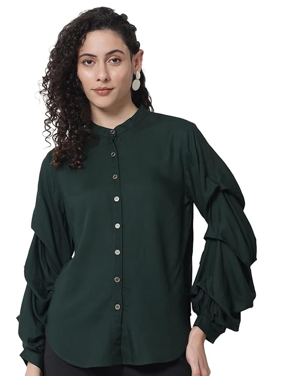 Women Green Edgy Stylized Sleeve Casual Shirt