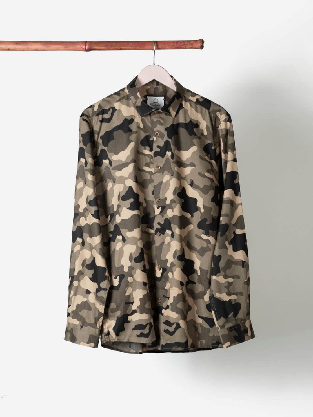 Men Slim Fit Military Camouflage Spread Collar Casual Shirt