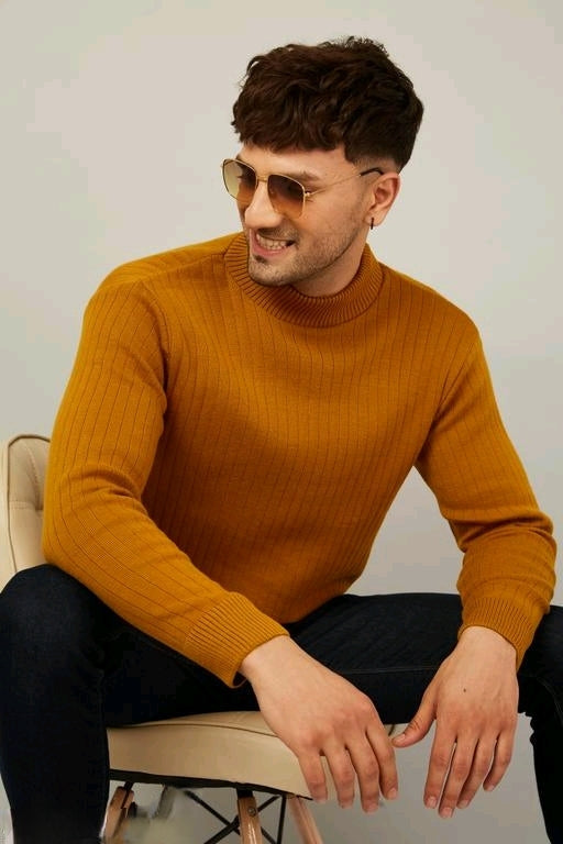 High Neck Full Sleeve Sweaters Mustard Color for Men