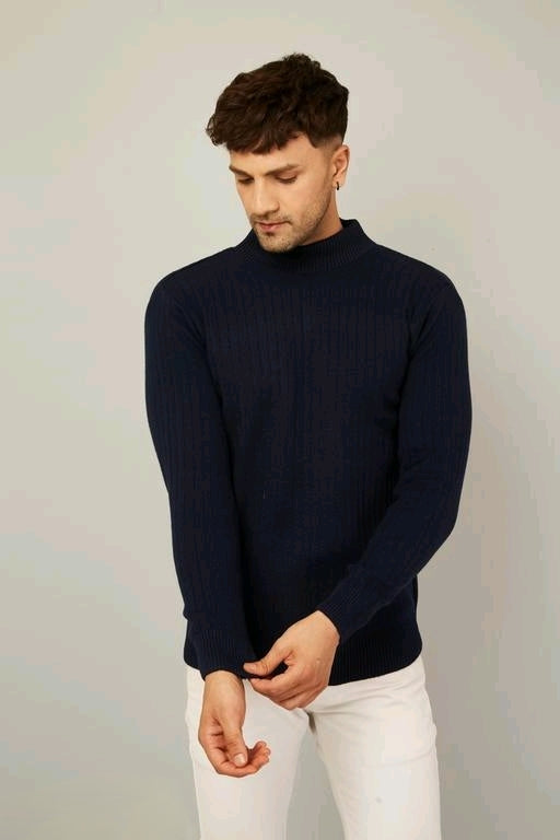 High Neck Full Sleeve Sweaters Navy Blue Color for Men