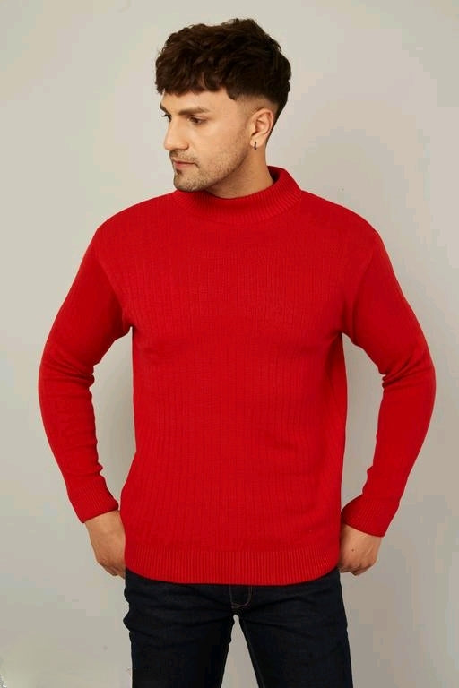 High Neck Full Sleeve Sweaters Red Color For Men