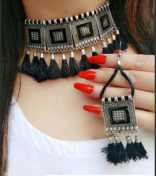 Oxidised Trendy Jewellery Set Necklace With Earrings