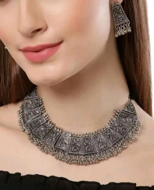 Silver Oxidised Jewellery Set For Women