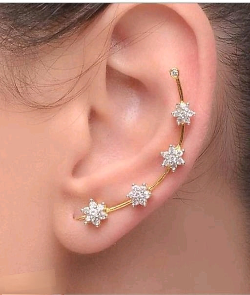 AD Stones Studded Golden Base Ear Cuffs/Earrings