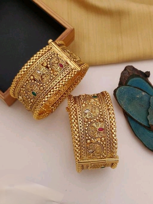 Kundan Golden Copper Bangles Set for Women