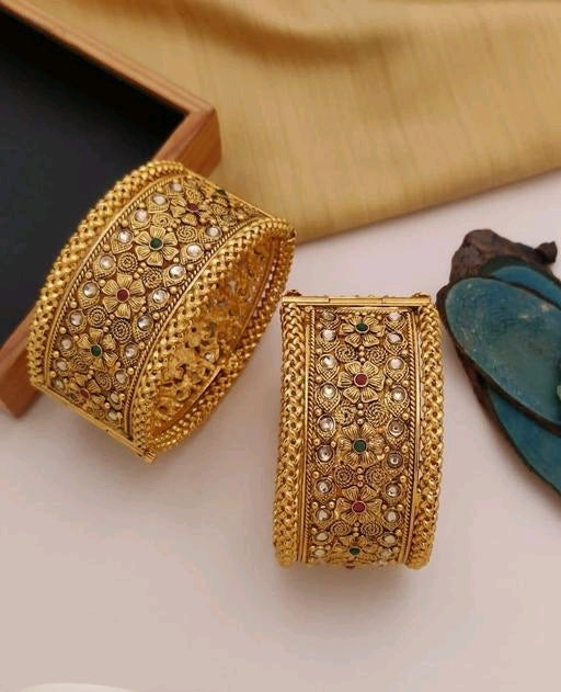 Kundan Golden Copper Bangles Set for Women