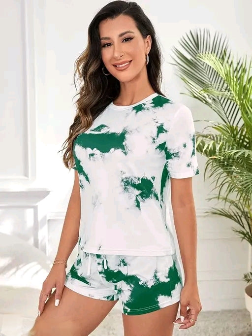 White And Green Stylish Nightwear Cords Set For Women