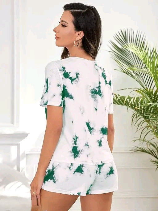White And Green Stylish Nightwear Cords Set For Women