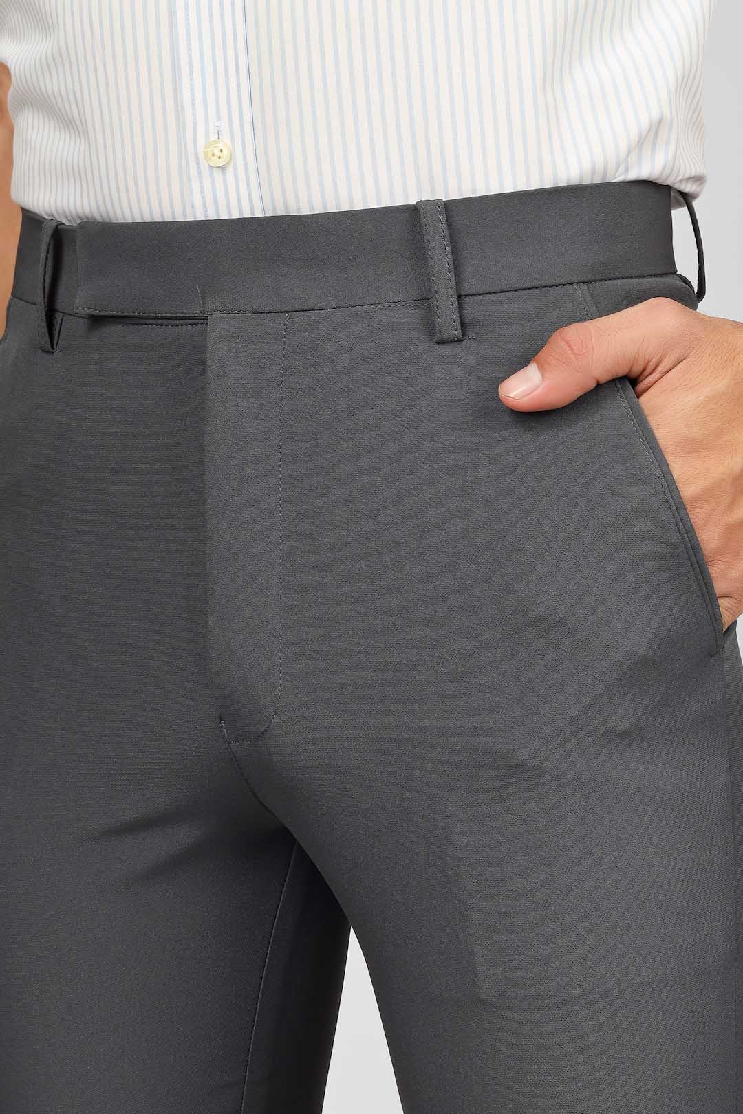 Grey Lycra Formal Men Trousers