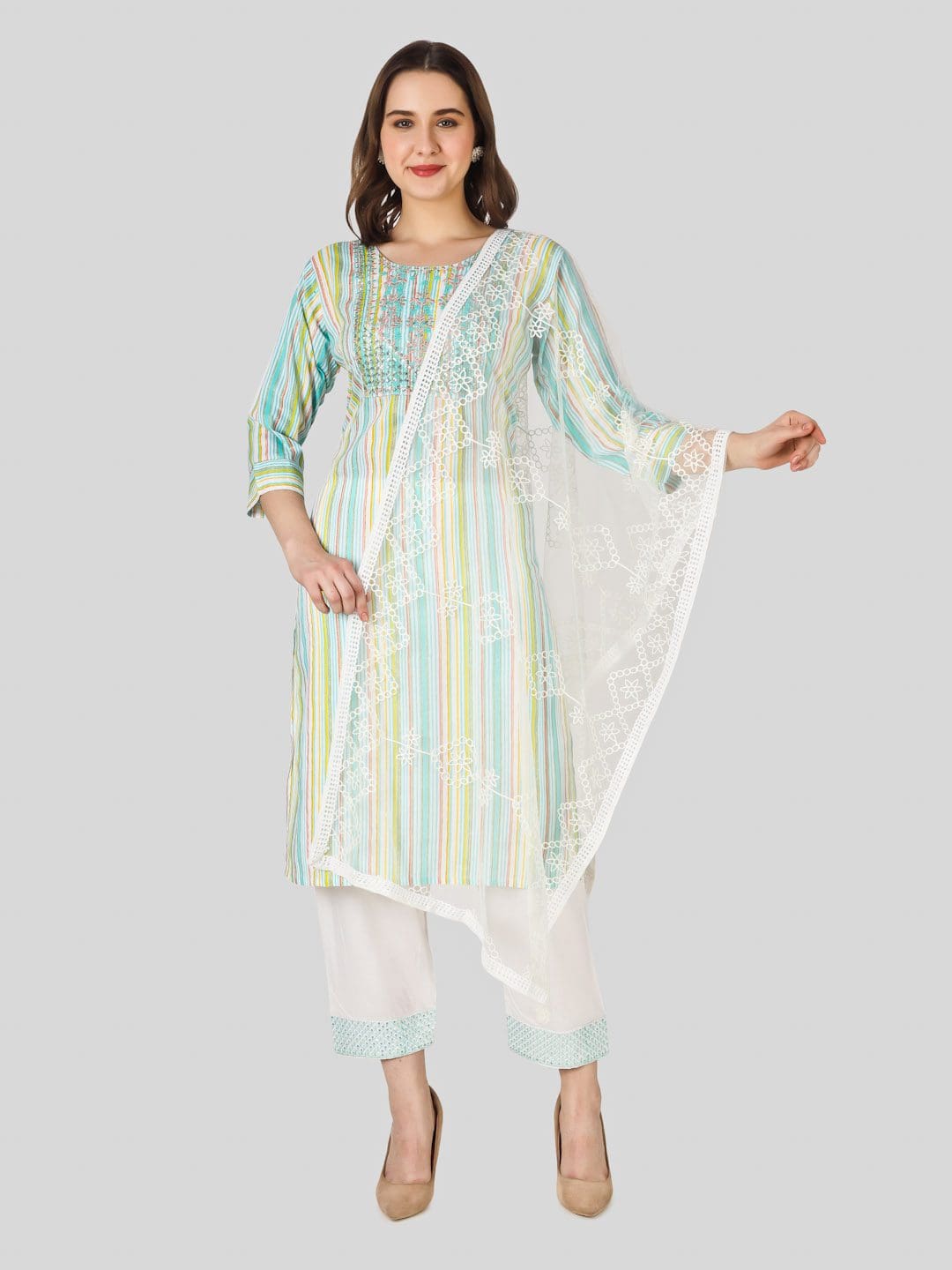 Embroidery Work Kurti With Pant And Dupatta