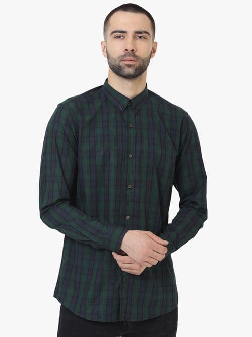 Oxford Checks Cotton Green Slim Fit Casual Shirt For Men