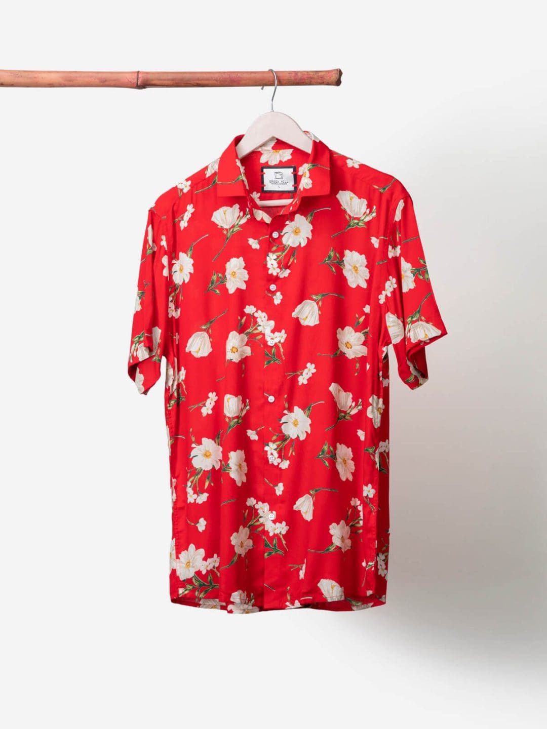 Red Floral Slim Fit Rayon Shirt
