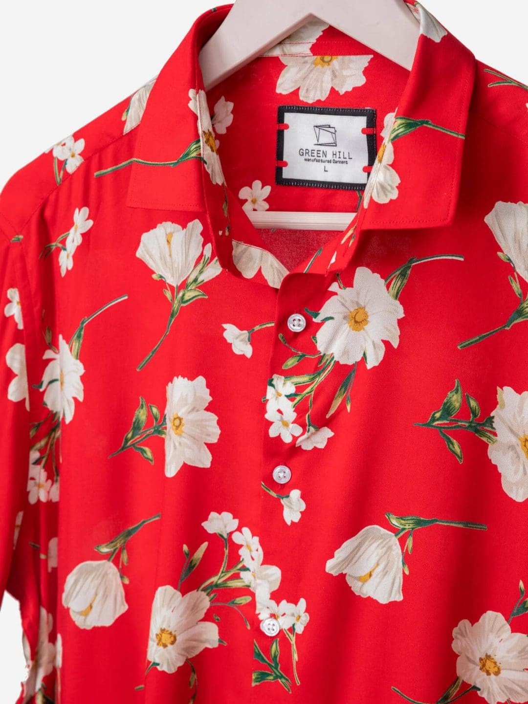 Red Floral Slim Fit Rayon Shirt