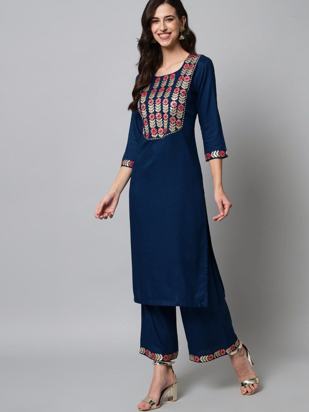 Exclusive Rayon Embroidery Kurti Teal Blue Colour With Palazzo For Women.
